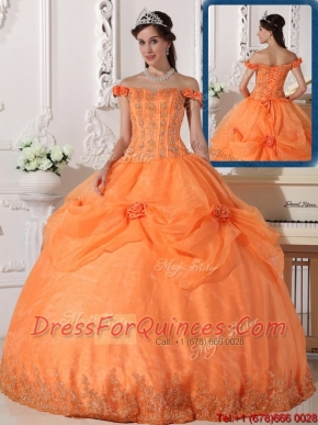 Classical Off The Shoulder Sweet 16 Dresses with Appliques and Hand Made Flowers