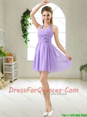 Modest Halter Top Hand Made Flowers Junior Dresses in Purple