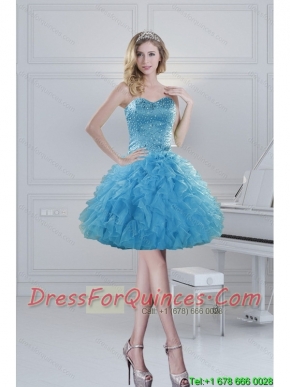 2015 Prefect Junior Dresses Baby Blue Beading Prom Dresses for Spring