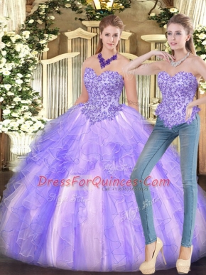 Graceful Sleeveless Appliques and Ruffles Lace Up Vestidos de Quinceanera