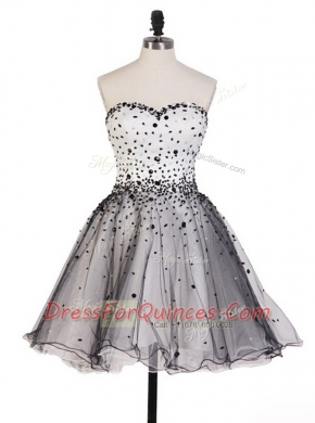 Custom Designed Sweetheart Sleeveless Prom Dress Knee Length Beading Grey Organza