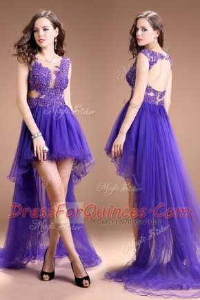 Most Popular Scoop High Low Column/Sheath Sleeveless Purple Prom Dress Zipper