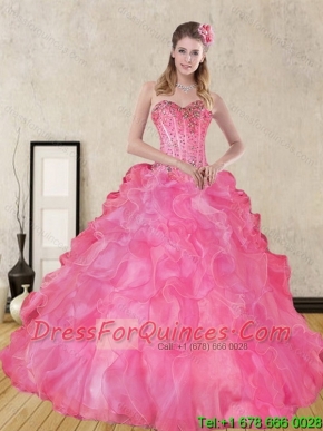 2015 Wonderful Pink Quince Dresses with Beading and Ruffles