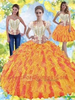Sturning Beaded Sweetheart 15th Birthday Dresses with Ruffles