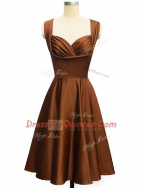 Sleeveless Knee Length Ruching Lace Up Damas Dress with Chocolate