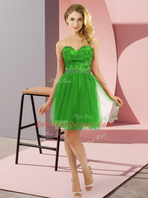 Sweet Tulle Sweetheart Sleeveless Zipper Beading Prom Party Dress in Green