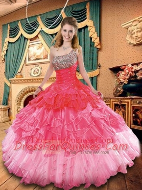 2014 Exclusive Pink Quinceanera Dress with Beading and Ruffles