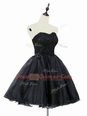 Custom Designed Sleeveless Organza Mini Length Lace Up Prom Evening Gown in Black with Lace and Sashes ribbons