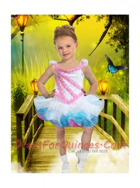 2014 Exquisite Scoop Multi-color Little Girl Dress with Beading and Ruffles