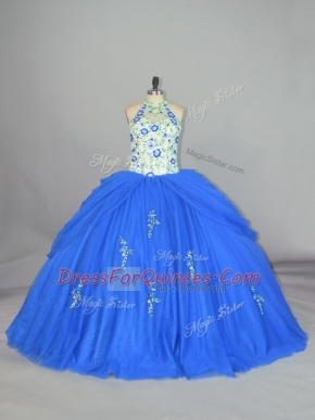 Blue Vestidos de Quinceanera Sweet 16 and Quinceanera with Appliques and Embroidery Strapless Sleeveless Lace Up