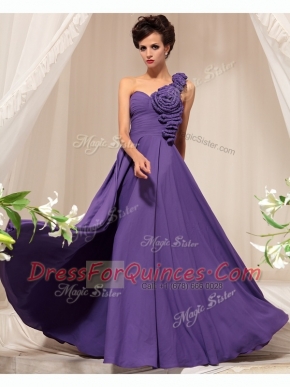 One Shoulder Sleeveless Hand Made Flower Side Zipper Prom Gown