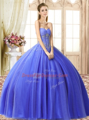 Perfect Blue Quinceanera Gowns Military Ball and Sweet 16 and Quinceanera with Beading Sweetheart Sleeveless Lace Up
