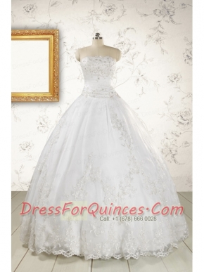 2015 Puffy Appliques Quinceanera Dress in White
