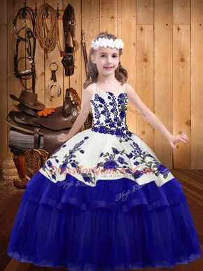Purple Ball Gowns Embroidery Little Girls Pageant Gowns Lace Up Organza Sleeveless Floor Length