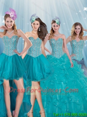 Elegant Turquoise Sweetheart 2015 Quinceanera Dresses with Beading