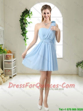 Decent One Shoulder Prom Dresses with Hand Made Flowers