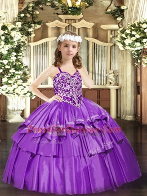 Cheap Ball Gowns Little Girls Pageant Dress Lilac Straps Organza Sleeveless Floor Length Lace Up
