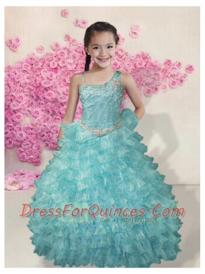 Light Blue Asymmetrical Beading 2014 Little Gril Pageant Dress
