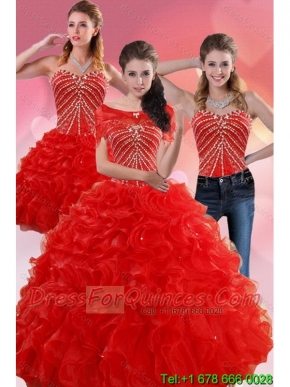 Pretty Red Quince Dresses With Beading and Ruffles for 2015