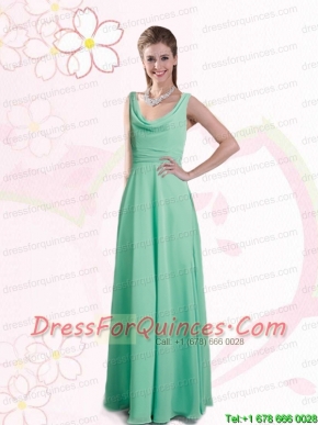 2015 Empire Ruching V Neck Prom Dress in Apple Green