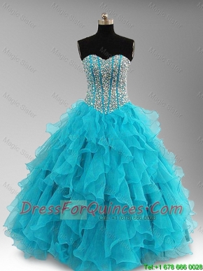 Discount Beaded and Ruffles Quinceanera Dresses in Aqua Blue