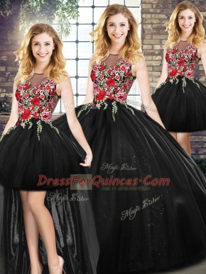 Edgy Scoop Sleeveless Vestidos de Quinceanera Embroidery Zipper