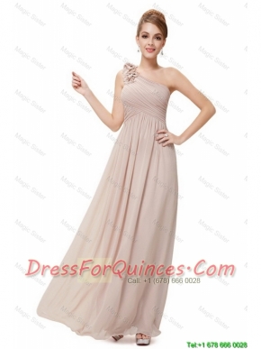 Beautiful Ruched Champagne Prom Dresses with One Shoulder