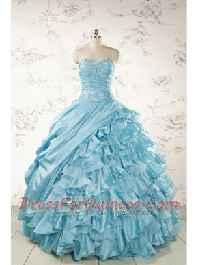 Fashionable Beading Aqua Blue Quinceanera Dresses for 2015