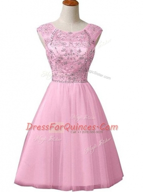 Mini Length Baby Pink Dress for Prom Scoop Sleeveless Zipper