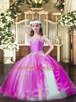 Floor Length Fuchsia Pageant Dress Tulle Sleeveless Beading