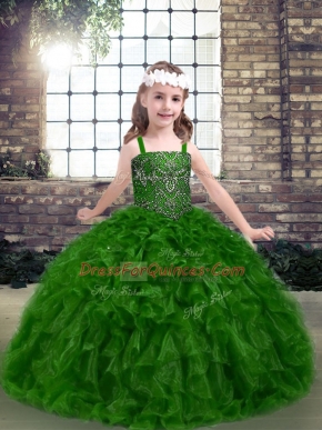 Best Floor Length Green Pageant Dress Toddler Straps Sleeveless Lace Up