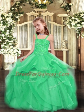 Best Turquoise Girls Pageant Dresses Party and Sweet 16 and Quinceanera and Wedding Party with Beading and Ruffles Straps Sleeveless Lace Up
