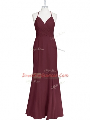 Excellent Burgundy Sleeveless Chiffon Criss Cross for Prom and Party and Military Ball