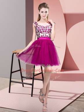 Captivating Mini Length Fuchsia Quinceanera Dama Dress Bateau Sleeveless Zipper