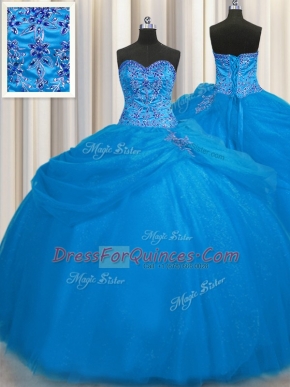Glamorous Really Puffy Sweetheart Sleeveless Tulle Quinceanera Gown Beading Lace Up