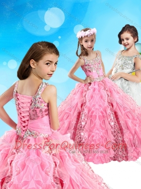Lovely Beaded and Ruffled Big Puffy Adorable Little Girl Pageant Dress in Pink