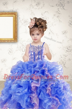 Sequins Spaghetti Straps Sleeveless Lace Up Girls Pageant Dresses Multi-color Organza