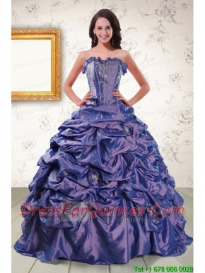2015 Beaded and Pick ups Purple Quinceanera Dresses with Brush Train