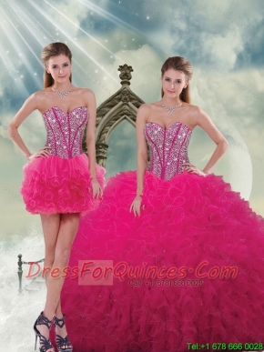 Detachable Beading and Ruffles Dresses For Quince in Hot Pink