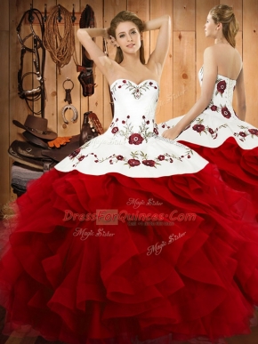 Halter Top Sleeveless Satin and Organza Sweet 16 Quinceanera Dress Embroidery and Ruffles Lace Up