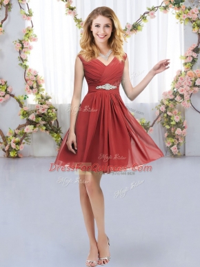 Mini Length Red Dama Dress for Quinceanera V-neck Sleeveless Zipper