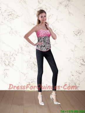 Pink Strapless Beaded Corset with Ruffles and  Zebra Print