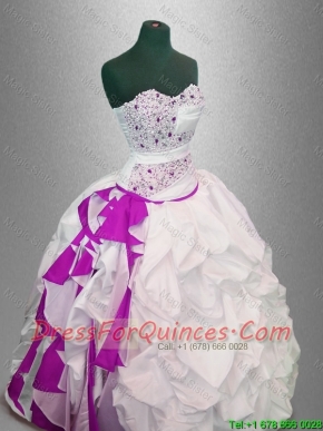 Beautiful Ball Gown Beaded Quinceanera Dresses in White and Fuchsia
