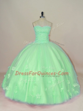 Custom Designed Sleeveless Lace Up Floor Length Hand Made Flower 15th Birthday Dress