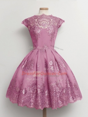 Knee Length A-line Cap Sleeves Lilac Vestidos de Damas Lace Up