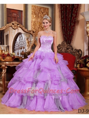 Lavender Ball Gown Sweetheart Floor-length Organza Quinceanera Dress with Beading