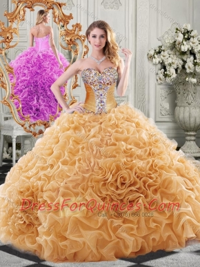 Exclusive Organza Champagne Sweet 16 Dress with Beading and Ruffles