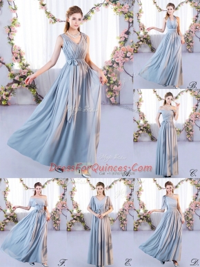 Floor Length Empire Sleeveless Grey Dama Dress Lace Up