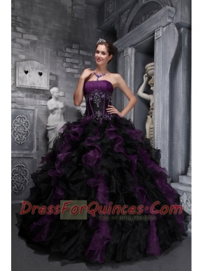 Exclusive Strapless With Appliques and Ruffles In Multi-color For Discount Quinceanera Dress