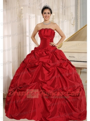 Quinceanera Dress With Wine Red Ball Gown Pick-ups For Custom Made Taffeta